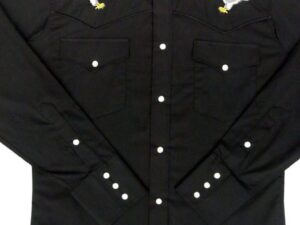 A black cowboy shirt with an eagle embroidered on it.