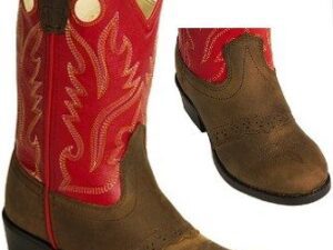 A pair of brown and red cowboy boots.