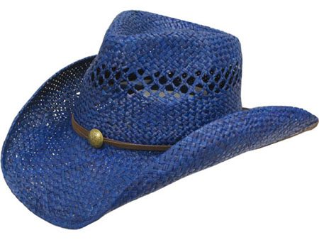 A blue cowboy hat on a white background.
