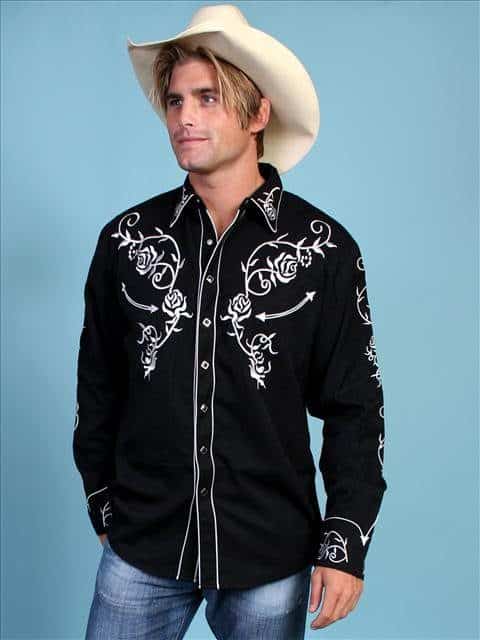 Ponderosa Men's Black Rose Embroidered Western Shirt - The Wild Cowboy