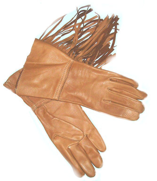 Deerskin leather Saddle Tan Fringe gloves