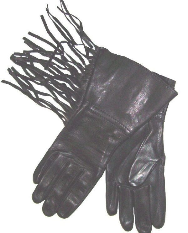 Deerskin Black Leather Western Fringe Gloves USA Made