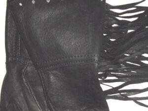 Deerskin Leather Black Fringe Rhinestone Gloves USA