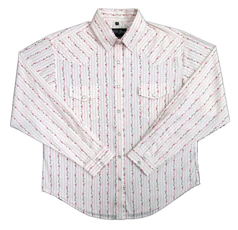 A white shirt with red and white stripes.