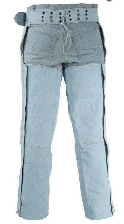 A pair of men's blue jeans with zippers and rivets.