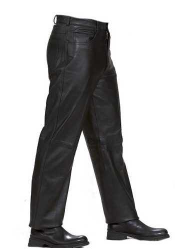 Mens 5 Pocket Black Leather Riding Pants Image