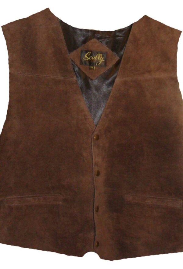 A brown leather vest with a brown leather lining.