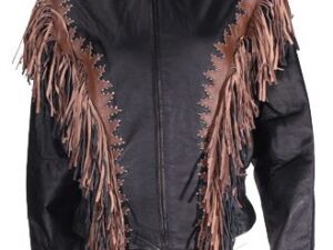 Ladies Brown and black fringe western style jacket Image