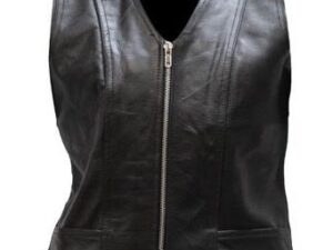 Womens Smooth Zip Front Black Leather Vest Product Image