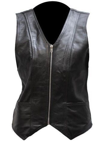 Womens Smooth Zip Front Black Leather Vest Product Image
