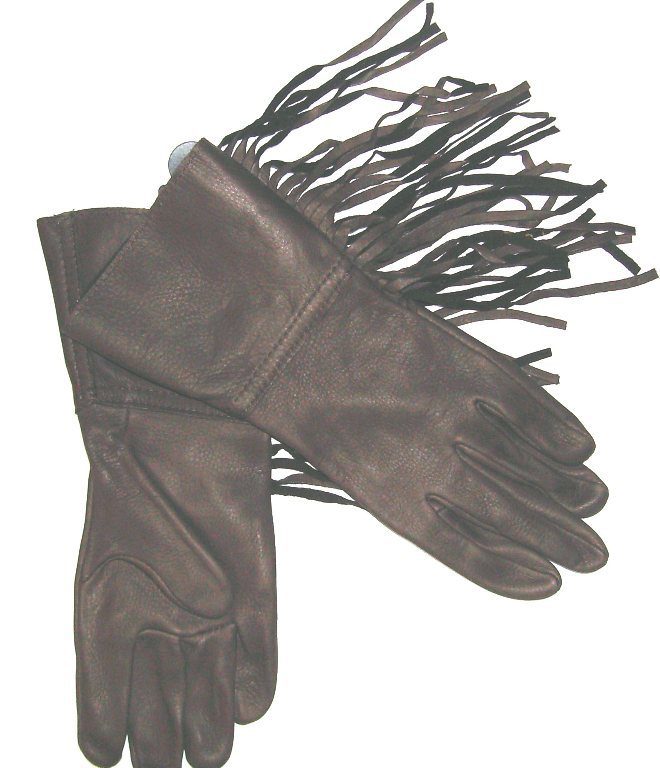 Deerskin Leather Brown Western Fringe Gloves USA Made