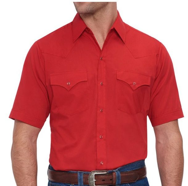 Mens Short Sleeve Pearl Snap Red Western Shirt Image