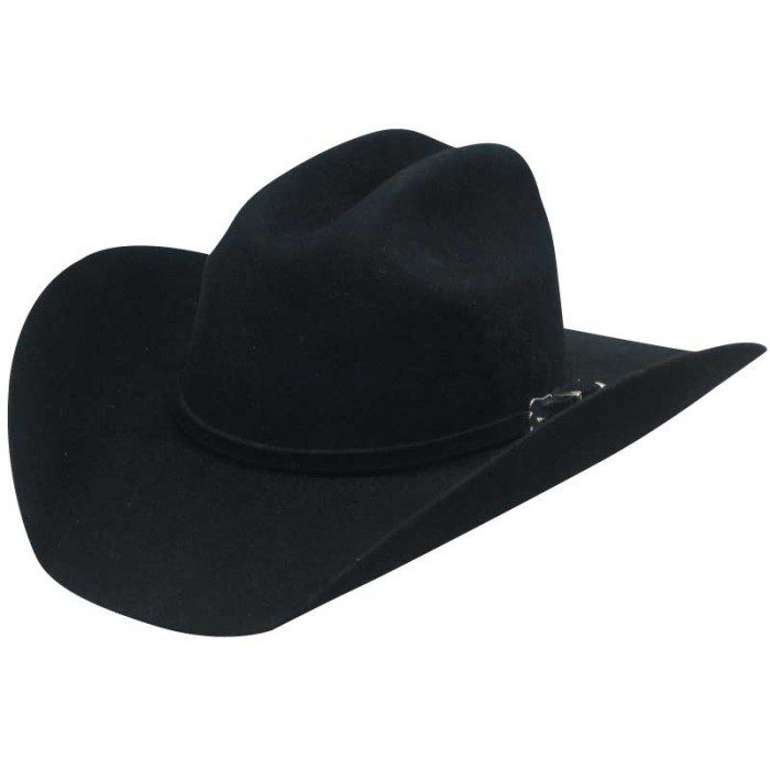 A Top Champ 4X Black Wool Cattleman Cowboy Hat on a white background.