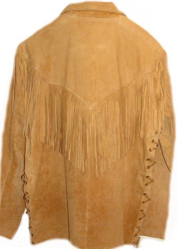 A Mens Scully Bourbon suede western fringe Daniel Boone shirt with fringes on the back.