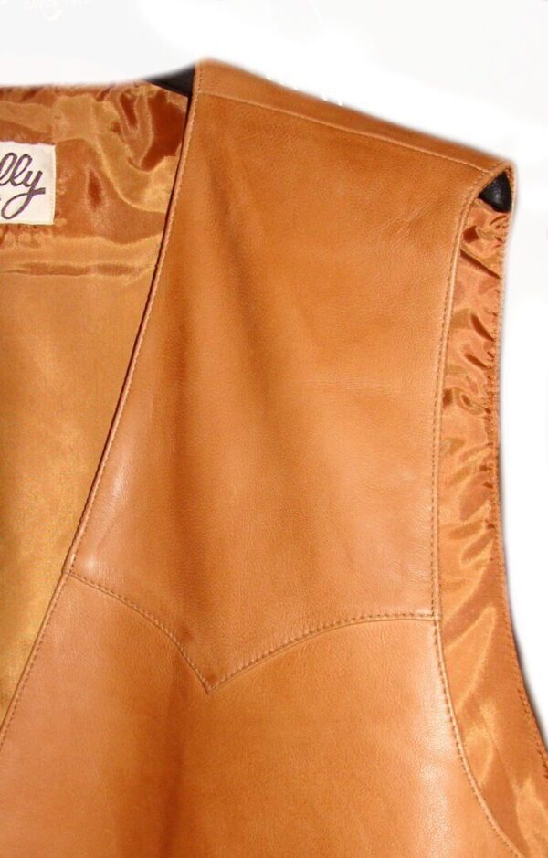 A Mens Scully Lambskin Leather Traditional Ranch Tan Western Vest on a white background.