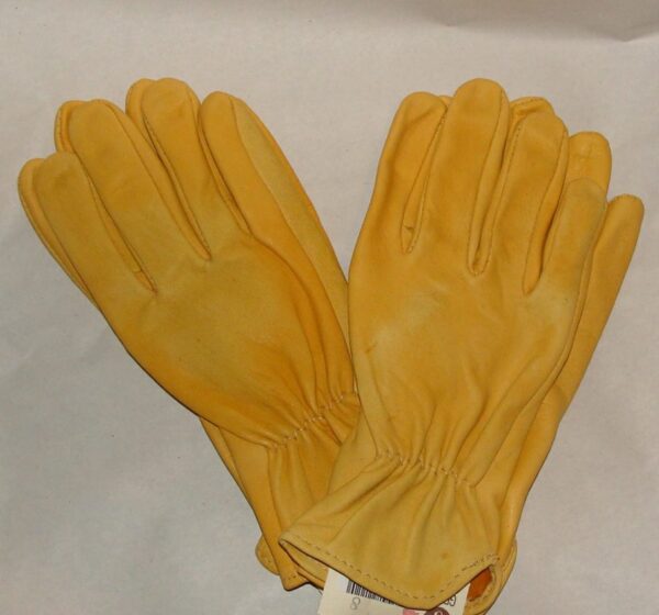 A pair of Deerskin leather western riding Roper gloves USA made on a white surface.
