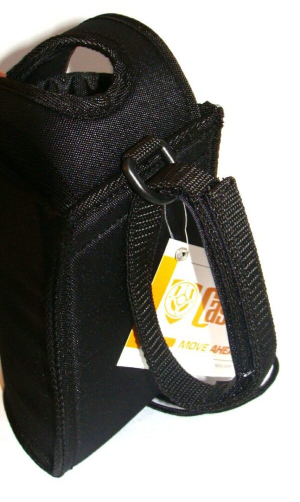 A black Horse Saddle water bottle holder by Cashel with a tag attached to it.
