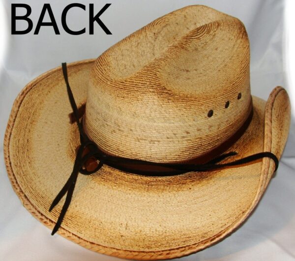 A Western Star Sahuayo Kids Straw Cowboy Hat with the words back on it.