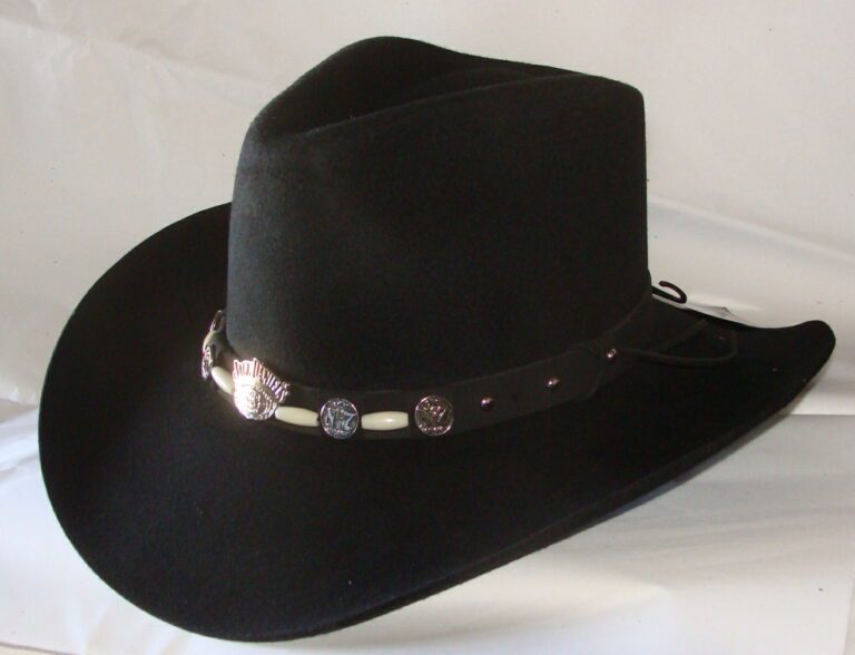 A Jack Daniel's "Buffalo" black wool cowboy hat USA with a beaded band.