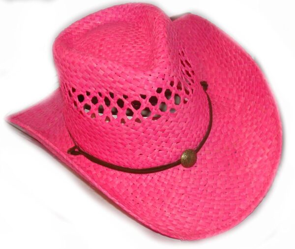 A Summit HOT PINK straw cowboy hat with draw string on a white background.