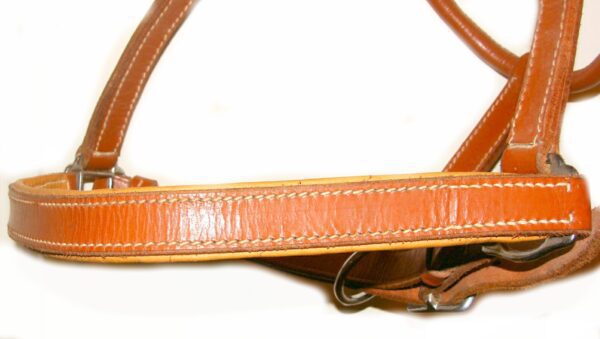 A close up of an EXTRA LARGE Padded leather horse Halter.