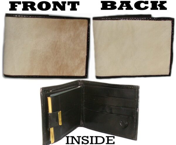 Hair on Hide Mens leather western wallet with a front and back view.
