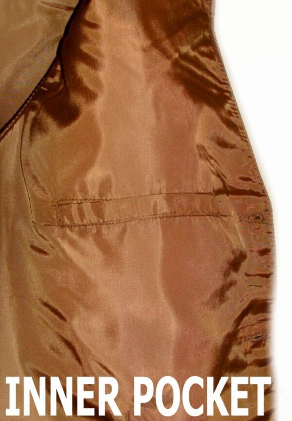 A brown Mens Scully Lambskin Leather Traditional Antique Western Vest with the words inner pocket.