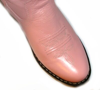 A pair of Child size 12 "Pink Denver" leather cowboy boots on a white background.