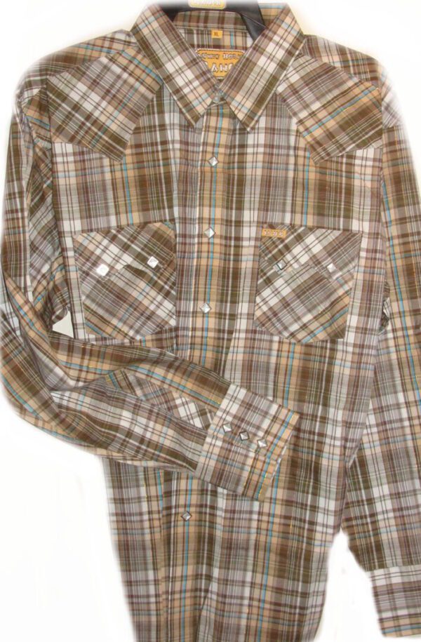 A men's plaid shirt on a white background.