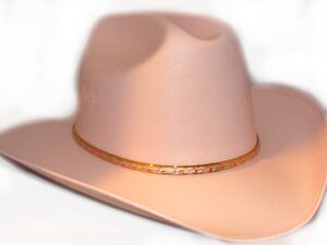 A "Lt. Pink Summit Cattleman" Gold band, Girls Straw cowgirl hat on a white background.