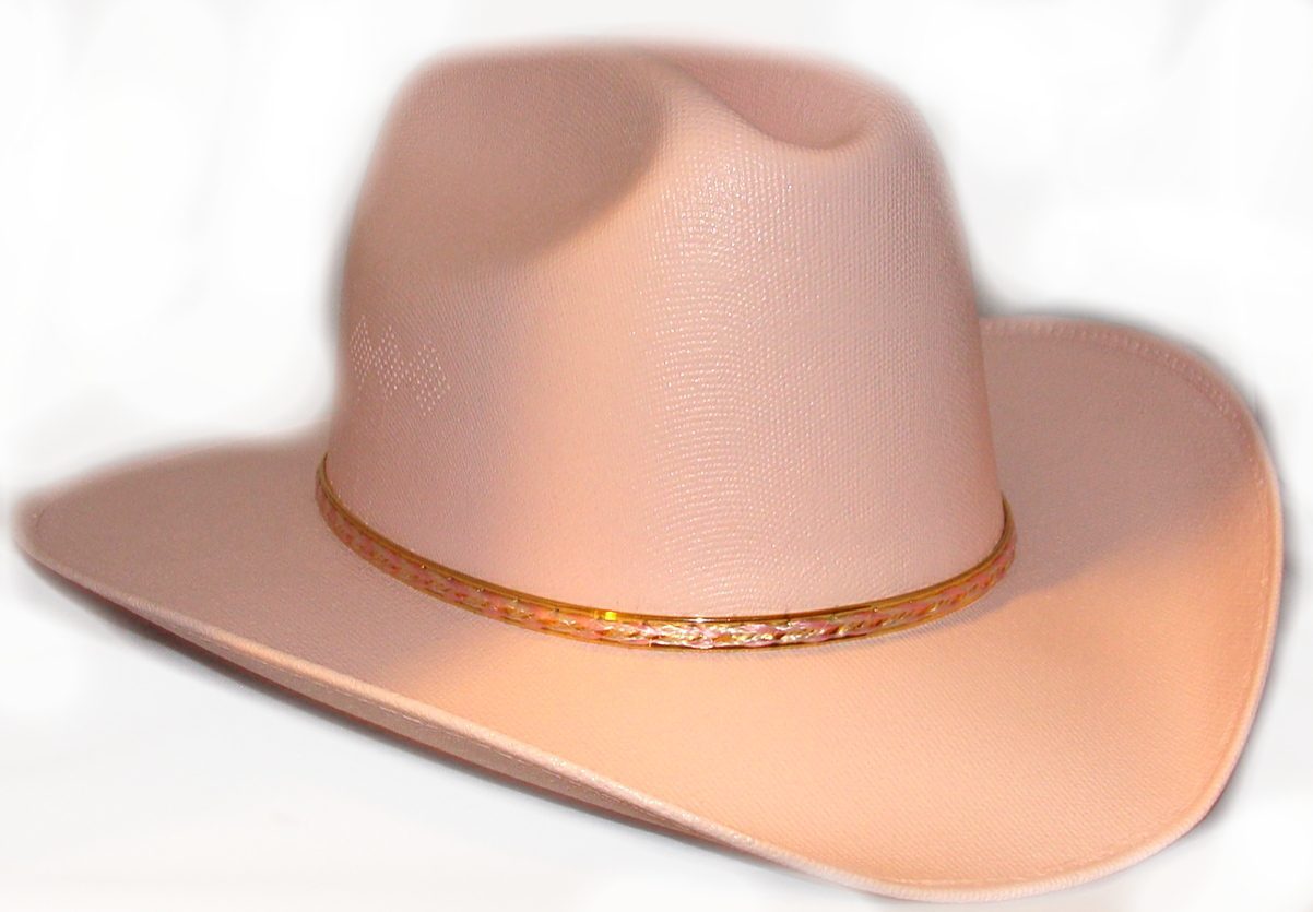 A "Lt. Pink Summit Cattleman" Gold band, Girls Straw cowgirl hat on a white background.