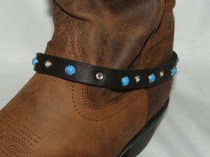 Black Leather Crystal Turquoise cowboy boot bracelet