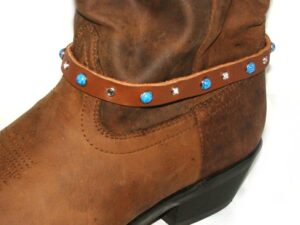 Brown Leather Crystal Turquoise cowboy boot bracelet