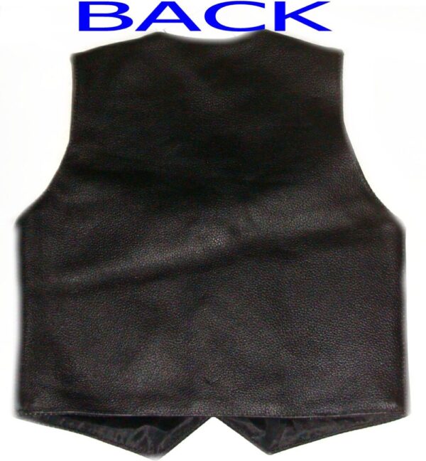 An Infant, Baby, Toddler Black leather western vest with the word back on it.