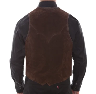 Mens Scully Brown Suede Whip Stitch Concho Western Vest.