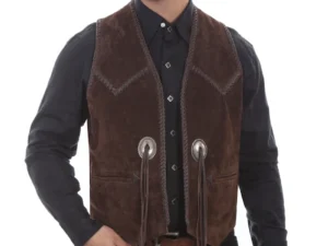 Mens Scully Brown Suede Whip Stitch Concho Western Vest.