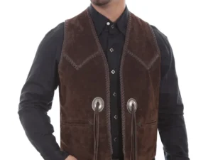 Mens Scully Brown Suede Whip Stitch Concho Western Vest.