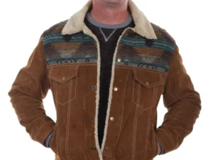 Mens DAKOTA Cafe Suede Wool with Fur Collar Western Jacket