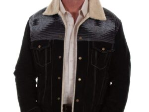 Mens DAKOTA Black Suede Wool with Fur Collar Western Jacket