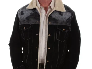 Mens DAKOTA Cafe Suede Wool with Fur Collar Western Jacket