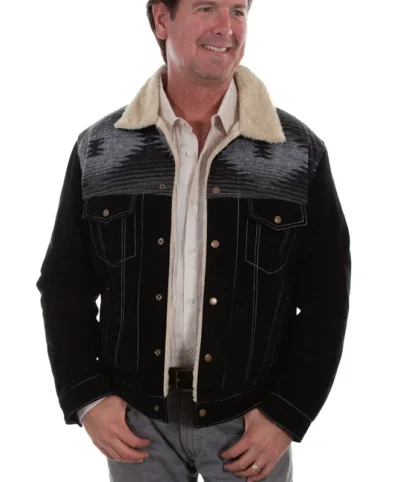 Mens DAKOTA Cafe Suede Wool with Fur Collar Western Jacket