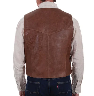 brown lambskin leather western vest.