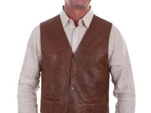 brown lambskin leather western vest.