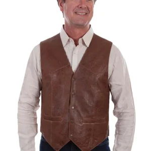 brown lambskin leather western vest.