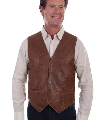 brown lambskin leather western vest.