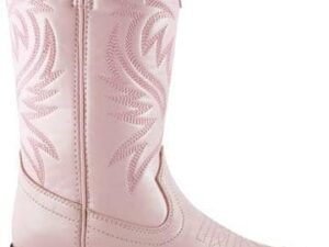 A pink cowboy boot on a white background.