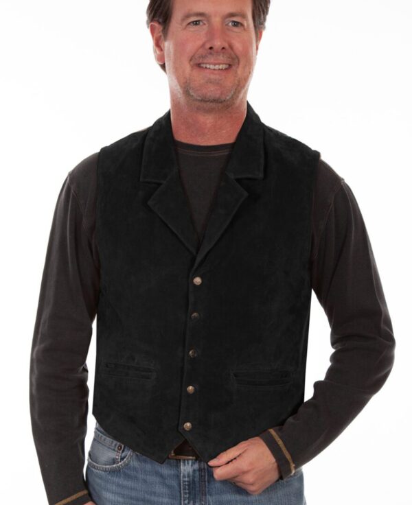 Scully Men's Black Southwestern Suede Rancher Vest, black, hi-res.