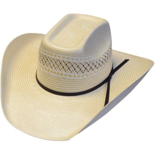 A 500X 8 Second Two-Tone Shantung Straw Cowboy Hat on a white background.