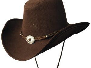 A "Western Plains Breeze" brown kakadu soaka cowboy hat UV rated on a white background, perfect for fans of soaka hats.