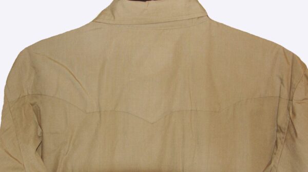 The back of a Men's Longsleeve Khaki Western Shirt on a mannequin.